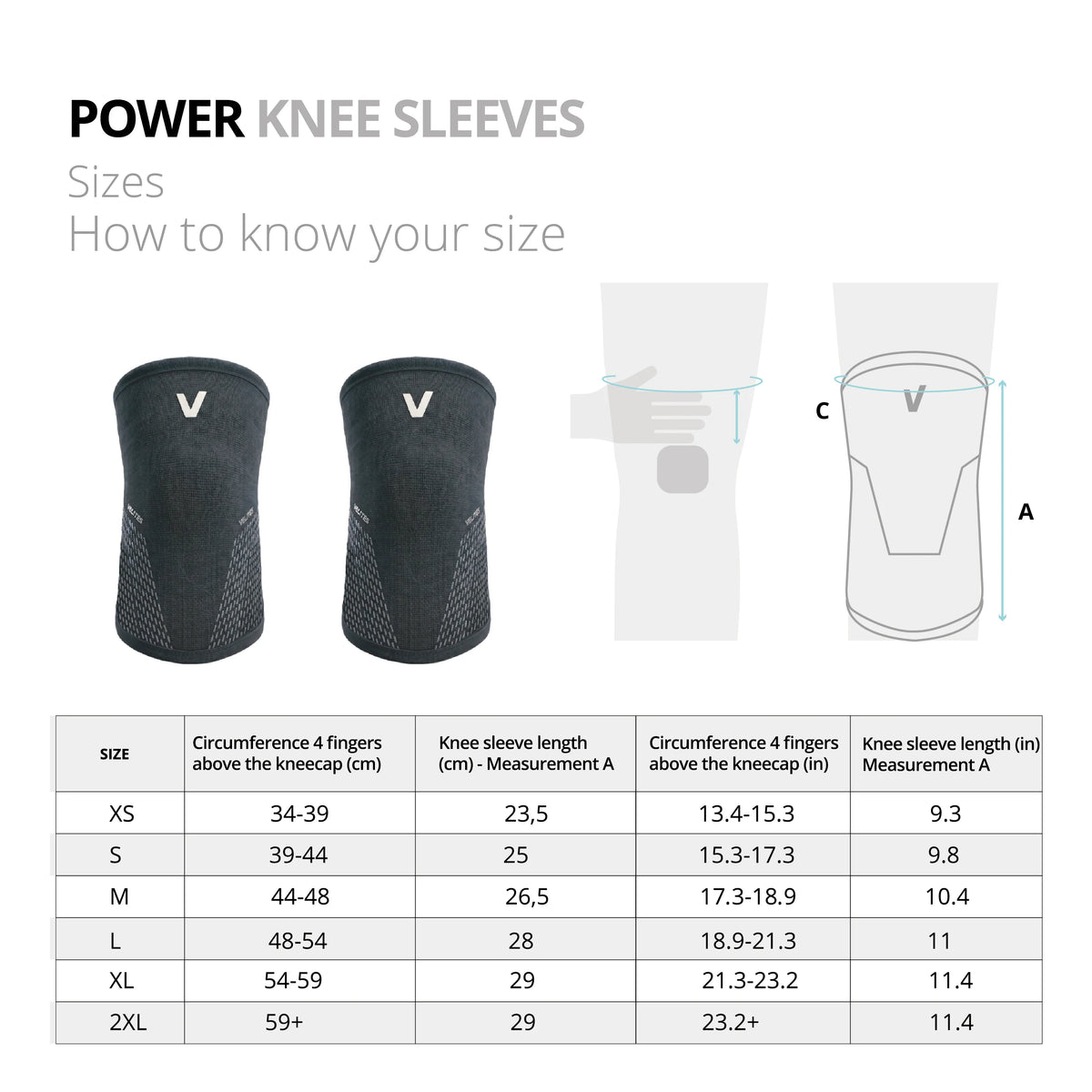 Size guide for Velites | Power Knee Sleeves 5mm